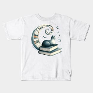 Cat and books Kids T-Shirt